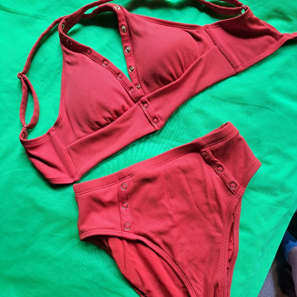 Robin Piccone Orange Bikini Top and Bottom, Size Small
